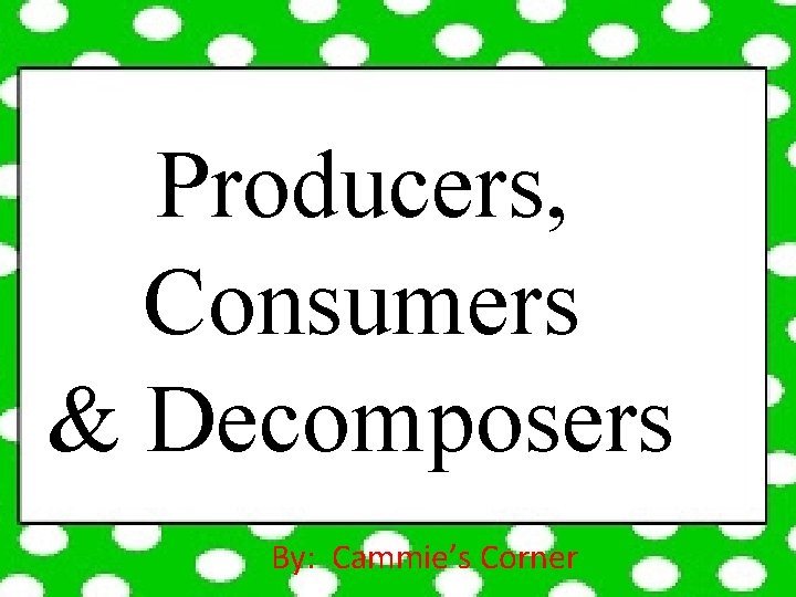 Producers, Consumers & Decomposers By: Cammie’s Corner 