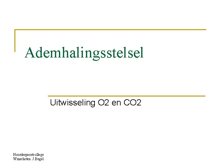 Ademhalingsstelsel Uitwisseling O 2 en CO 2 Noorderpoortcollege Winschoten J. Bugel 