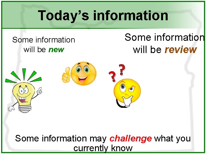 Today’s information Some information will be new Some information will be review ? ?