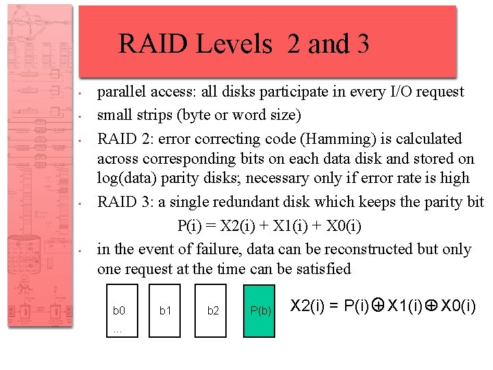 RAID Levels 2 and 3 • • • parallel access: all disks participate in