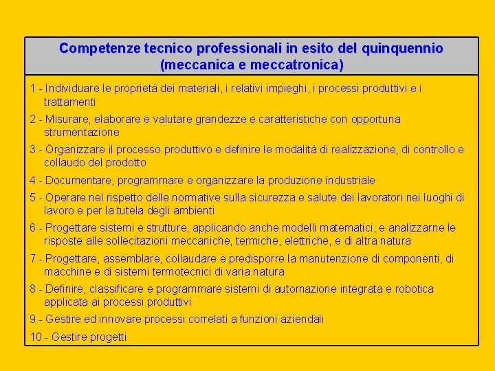 Competenze tecnico professionali in esito del quinquennio (meccanica e meccatronica) 1 - Individuare le