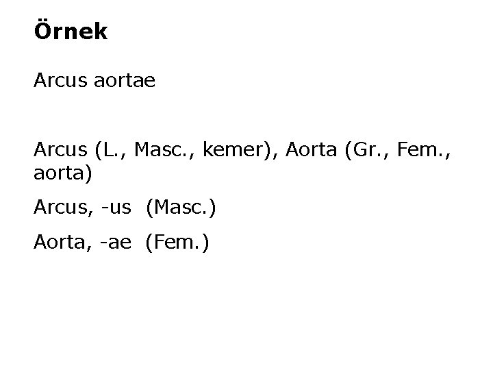 Örnek Arcus aortae Arcus (L. , Masc. , kemer), Aorta (Gr. , Fem. ,