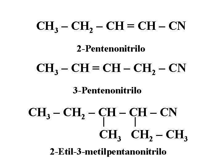 CH 3 – CH 2 – CH = CH – CN 2 -Pentenonitrilo CH