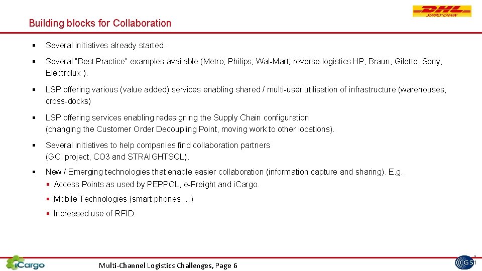 Building blocks for Collaboration § Several initiatives already started. § Several “Best Practice” examples