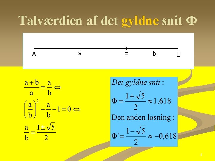 Talværdien af det gyldne snit Ф 4 Talværdien af det gyldne snit Ф 4