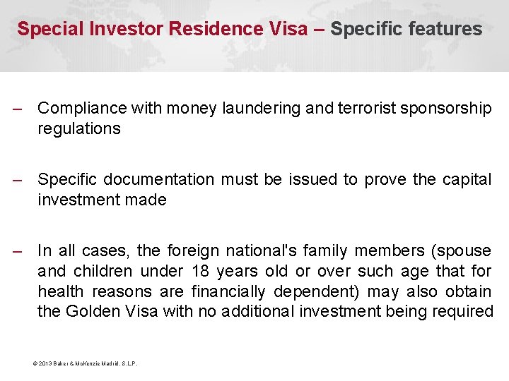 Special Investor Residence Visa – Specific features – Compliance with money laundering and terrorist
