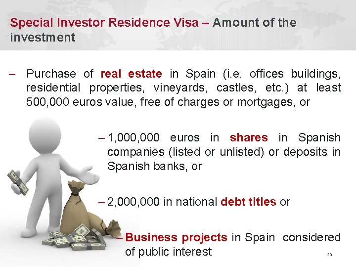 Special Investor Residence Visa – Amount of the investment – Purchase of real estate