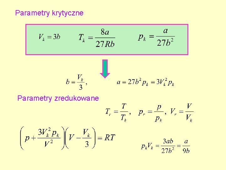 Parametry krytyczne Parametry zredukowane Parametry krytyczne Parametry zredukowane