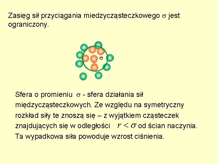 Zasięg sił przyciągania miedzycząsteczkowego jest ograniczony. Sfera o promieniu - sfera działania sił międzycząsteczkowych. Zasięg sił przyciągania miedzycząsteczkowego jest ograniczony. Sfera o promieniu - sfera działania sił międzycząsteczkowych.