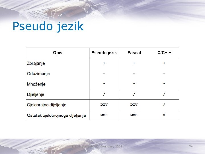 Pseudo jezik © L. Blagojević i D. Grundler, 2009 41 