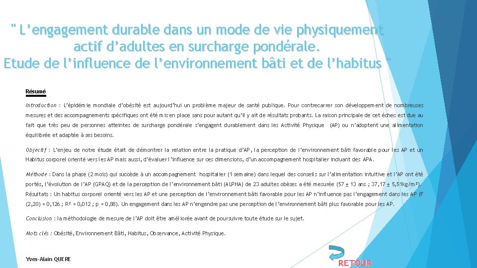 " L’engagement durable dans un mode de vie physiquement actif d’adultes en surcharge pondérale.