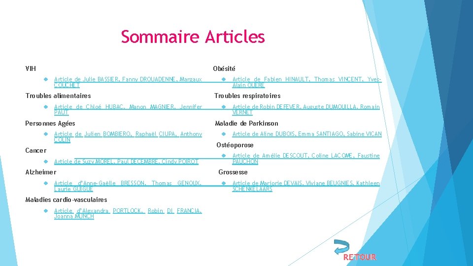 Sommaire Articles Obésité VIH Article de Julie BASSIER, Fanny DROUADENNE, Margaux COUCHET Troubles alimentaires