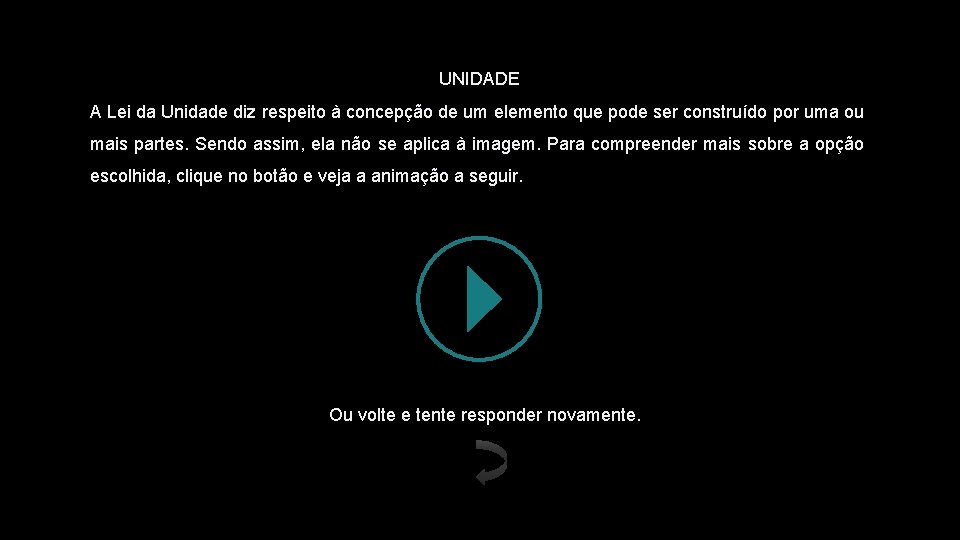 UNIDADE A Lei da Unidade diz respeito à concepção de um elemento que pode