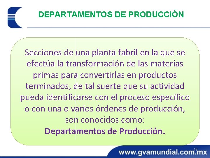 DEPARTAMENTOS DE PRODUCCIÓN Secciones de una planta fabril en la que se efectúa la