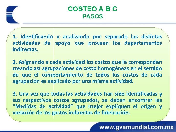 COSTEO A B C PASOS 1. Identificando y analizando por separado las distintas actividades