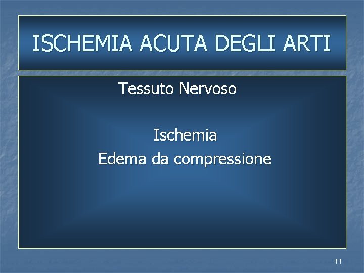 ISCHEMIA ACUTA DEGLI ARTI Tessuto Nervoso Ischemia Edema da compressione 11 