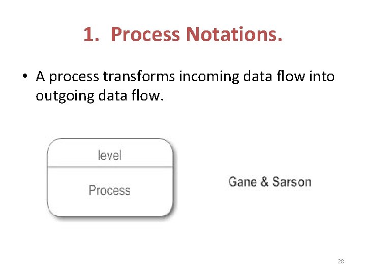1. Process Notations. • A process transforms incoming data flow into outgoing data flow.