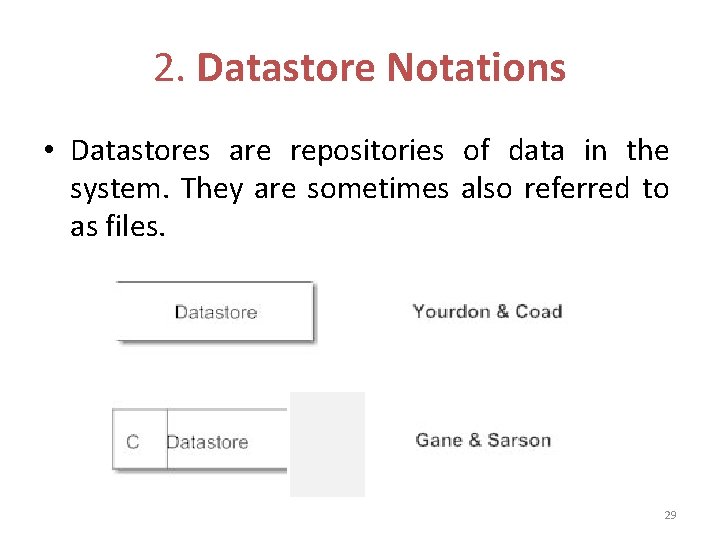 2. Datastore Notations • Datastores are repositories of data in the system. They are
