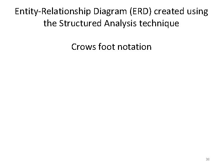 Entity-Relationship Diagram (ERD) created using the Structured Analysis technique Crows foot notation 38 