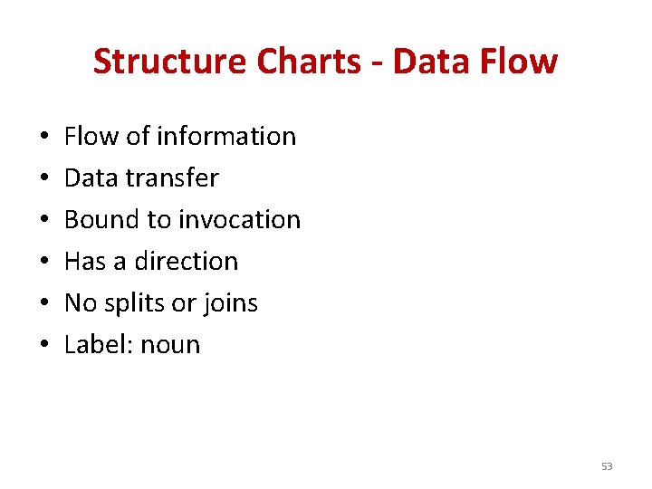 Structure Charts - Data Flow • • • Flow of information Data transfer Bound