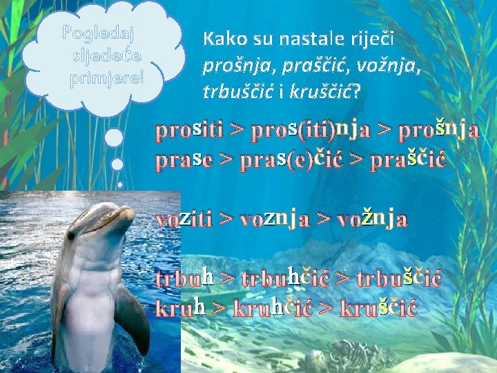 Pogledaj sljedeće primjere! Kako su nastale riječi prošnja, praščić, vožnja, trbuščić i kruščić? prossiti