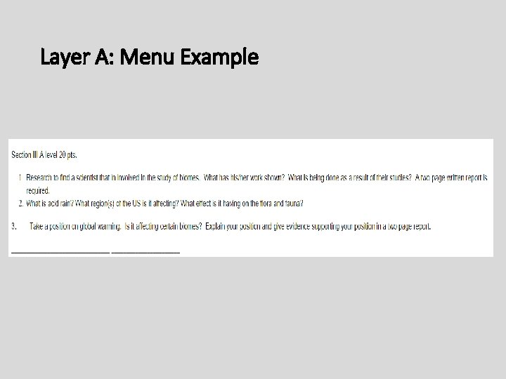 Layer A: Menu Example 