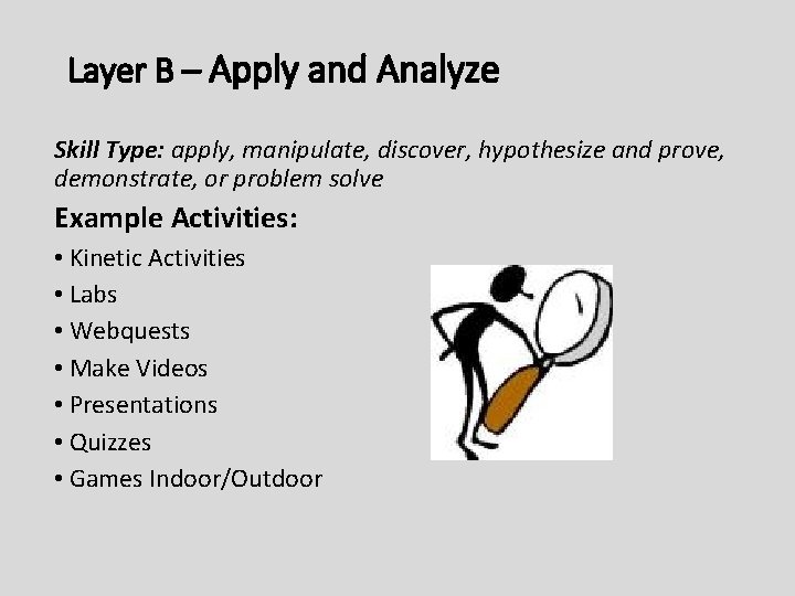 Layer B – Apply and Analyze Skill Type: apply, manipulate, discover, hypothesize and prove,