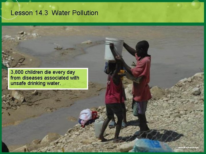 Lesson 14. 3 Water Pollution 3, 800 children die every day from diseases associated