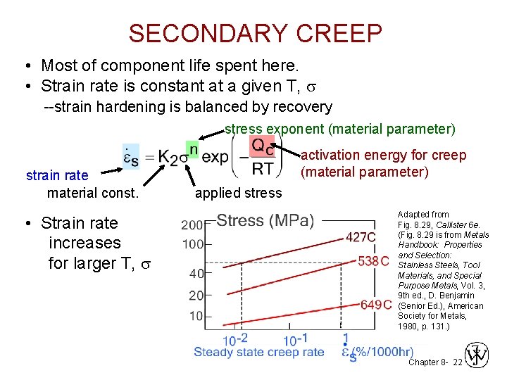 SECONDARY CREEP • Most of component life spent here. • Strain rate is constant SECONDARY CREEP • Most of component life spent here. • Strain rate is constant