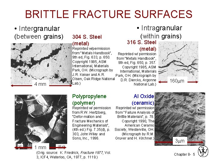 BRITTLE FRACTURE SURFACES • Intragranular • Intergranular (between grains) 4 mm 304 S. Steel BRITTLE FRACTURE SURFACES • Intragranular • Intergranular (between grains) 4 mm 304 S. Steel