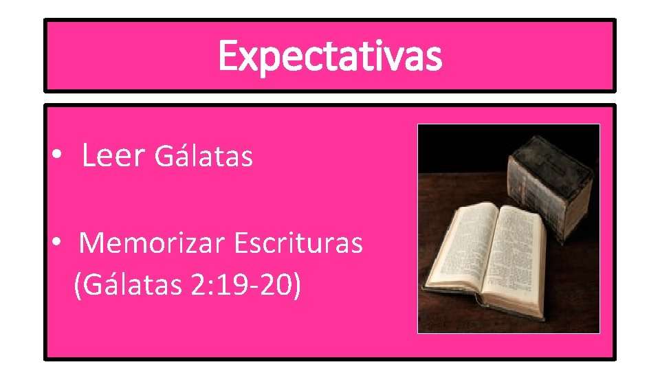  Expectativas • Leer Gálatas • Memorizar Escrituras (Gálatas 2: 19 -20) 