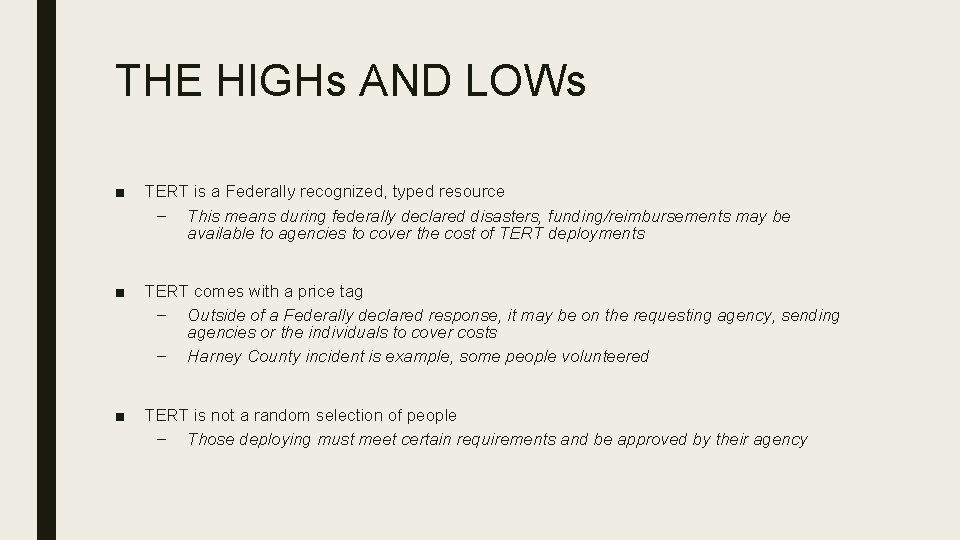 THE HIGHs AND LOWs ■ TERT is a Federally recognized, typed resource – This THE HIGHs AND LOWs ■ TERT is a Federally recognized, typed resource – This