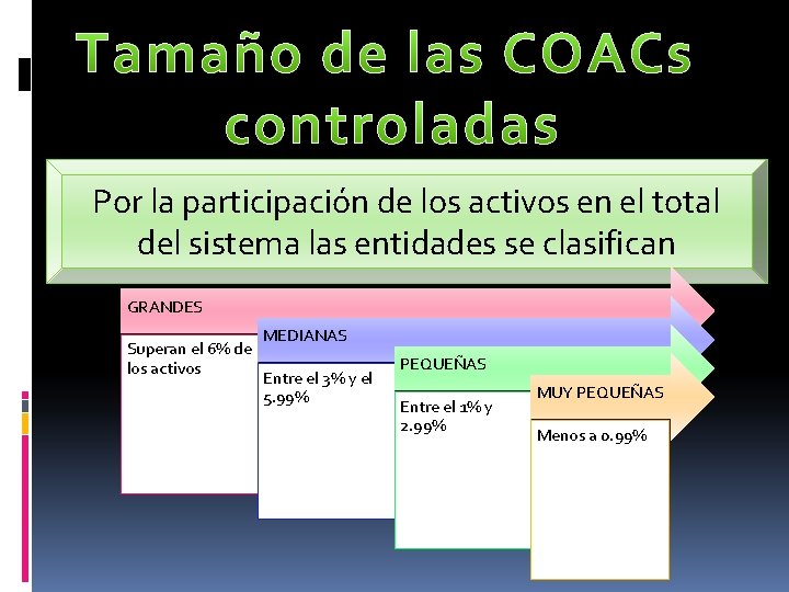 Por la participación de los activos en el total del sistema las entidades se
