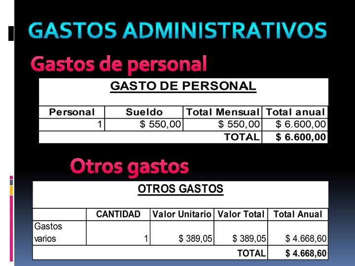 Gastos de personal Otros gastos 
