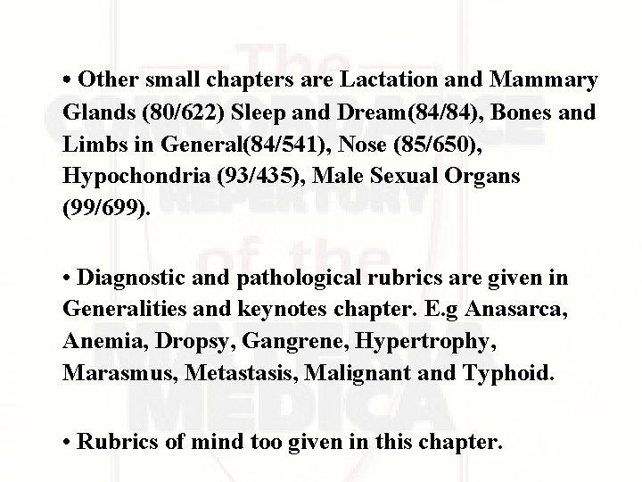 • Other small chapters are Lactation and Mammary Glands (80/622) Sleep and Dream(84/84), • Other small chapters are Lactation and Mammary Glands (80/622) Sleep and Dream(84/84),