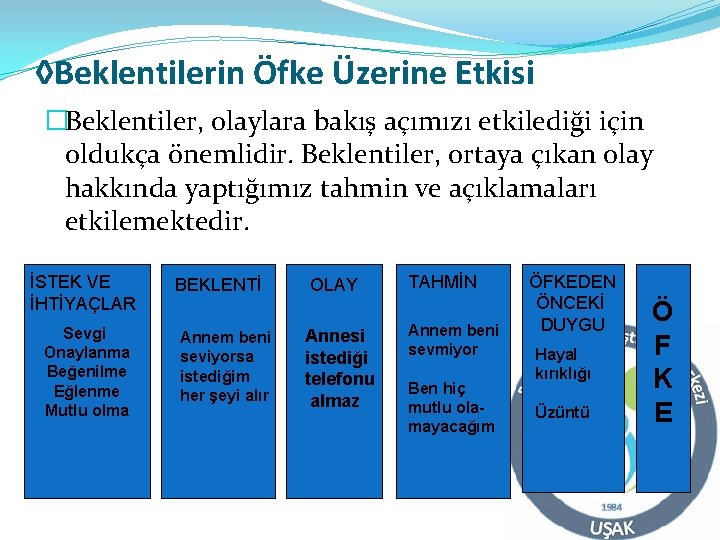 ◊Beklentilerin Öfke Üzerine Etkisi �Beklentiler, olaylara bakış açımızı etkilediği için oldukça önemlidir. Beklentiler, ortaya