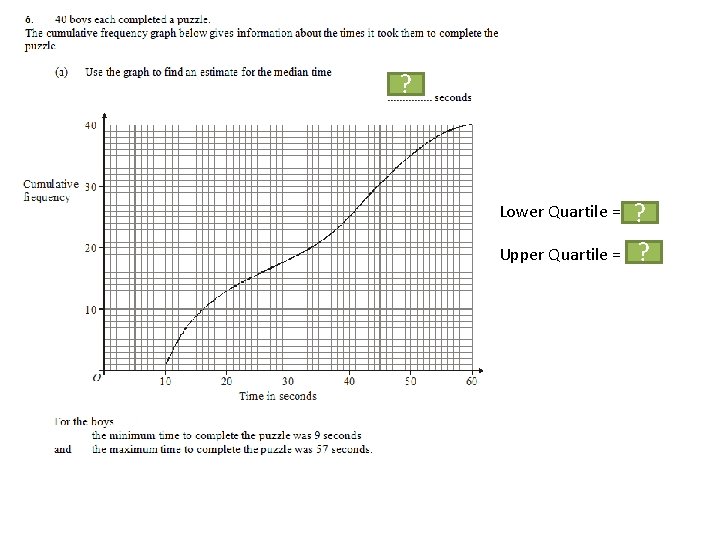 34 ? Lower Quartile = 16 ? Upper Quartile = 44. 5 ? 