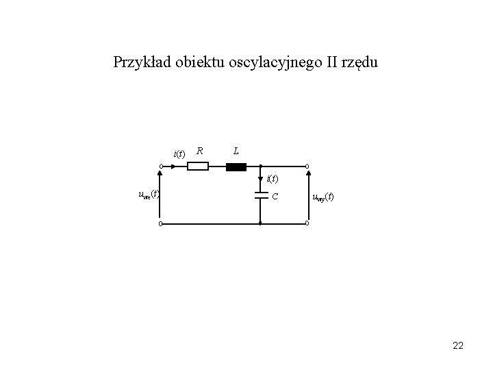 Przykład obiektu oscylacyjnego II rzędu i(t) R L i(t) uwe(t) C uwy(t) 22 Przykład obiektu oscylacyjnego II rzędu i(t) R L i(t) uwe(t) C uwy(t) 22