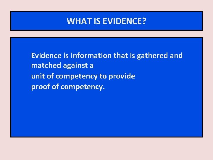 WHAT IS EVIDENCE? Evidence is information that is gathered and matched against a unit