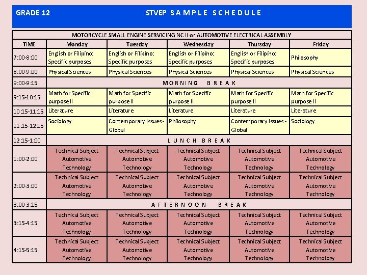 GRADE 12 TIME 7: 00 -8: 00 -9: 00 STVEP S A M P