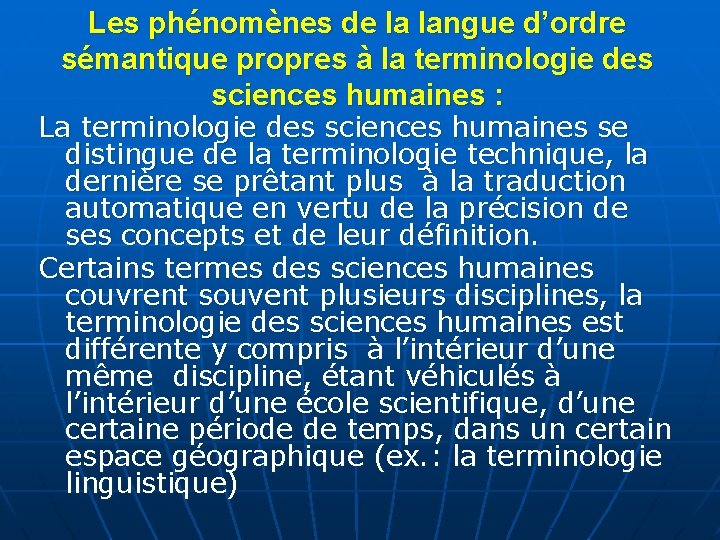 Les phénomènes de la langue d’ordre sémantique propres à la terminologie des sciences humaines