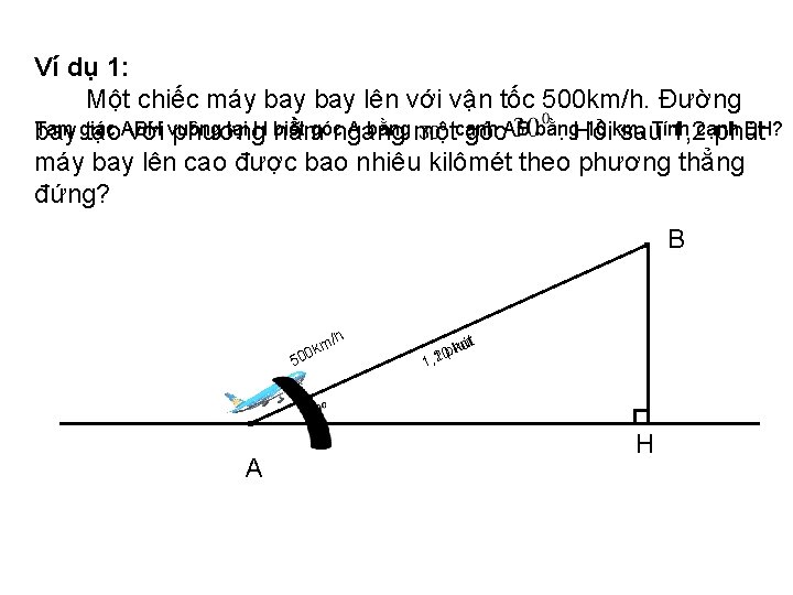 Ví dụ 1: Một chiếc máy bay lên với vận tốc 500 km/h. Đường