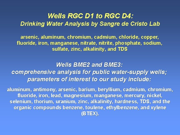 Wells RGC D 1 to RGC D 4: Drinking Water Analysis by Sangre de Wells RGC D 1 to RGC D 4: Drinking Water Analysis by Sangre de