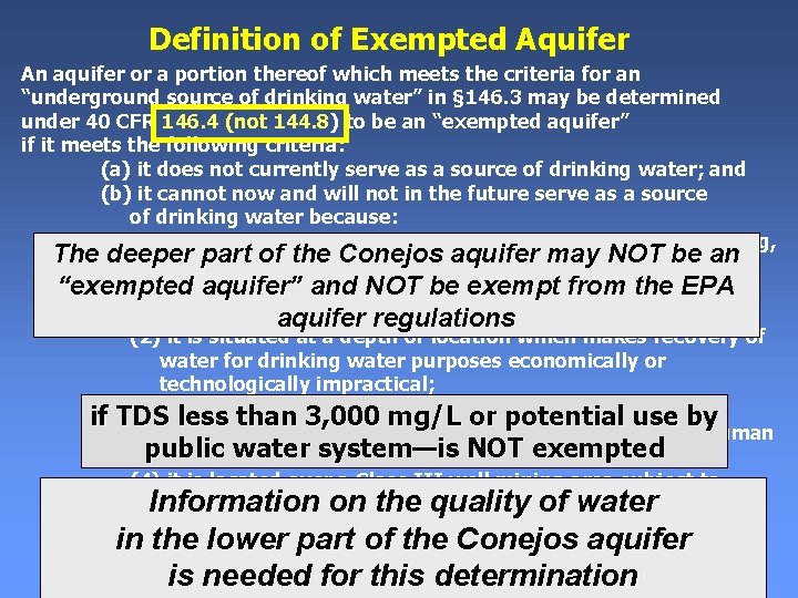 Definition of Exempted Aquifer An aquifer or a portion thereof which meets the criteria Definition of Exempted Aquifer An aquifer or a portion thereof which meets the criteria