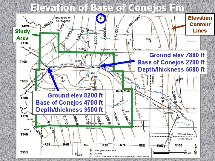 Elevation of Base of Conejos Fm Elevation Contour Lines Study Area Ground elev 7880 Elevation of Base of Conejos Fm Elevation Contour Lines Study Area Ground elev 7880