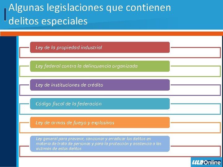 Algunas legislaciones que contienen delitos especiales Ley de la propiedad industrial Ley federal contra