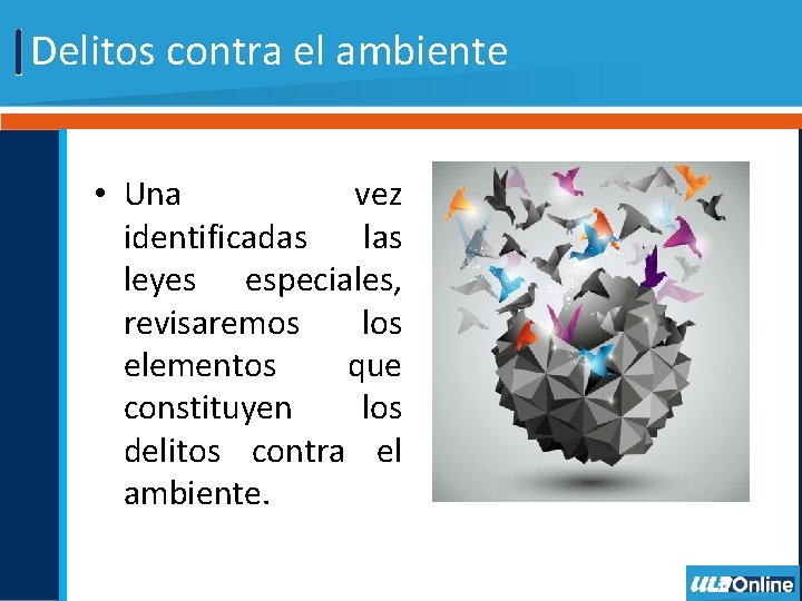 Delitos contra el ambiente • Una vez identificadas leyes especiales, revisaremos los elementos que