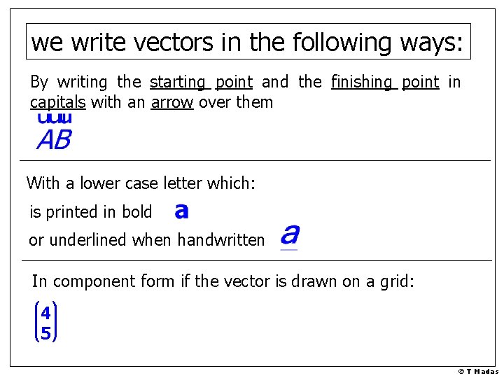 we write vectors in the following ways: By writing the starting point and the