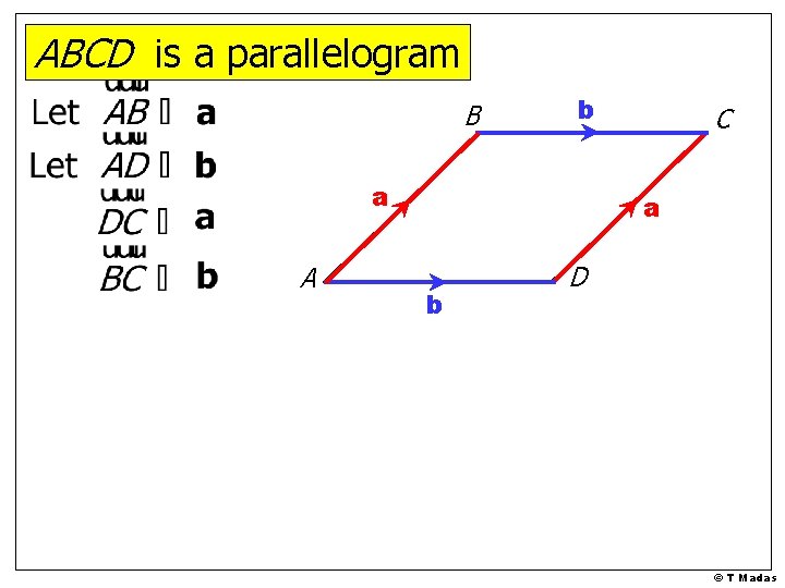 ABCD is a parallelogram B b a A C a b D © T