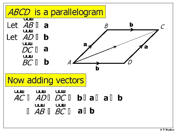 ABCD is a parallelogram B b a A C a b D Now adding